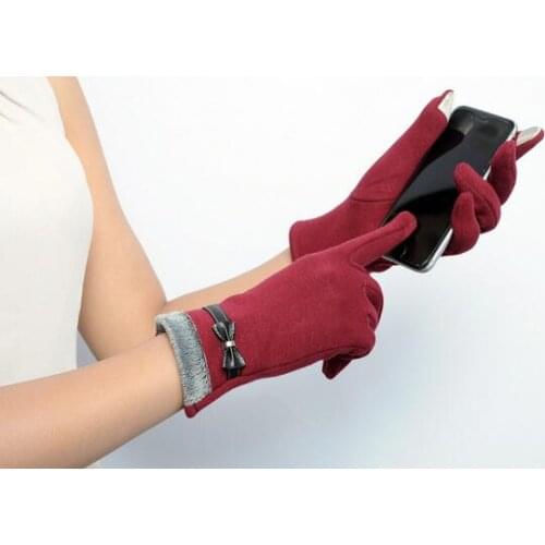 1pairs/lot Women Cashmere mitten Female bow Gloves lady wrist gloves Full Finger Mittens