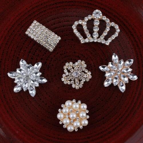 120PCS Vintage Crown/snow/flower Rhinestone Buttons Bling Alloy Crystal Flatback Flower Centre Buttons for Wedding Embellishment