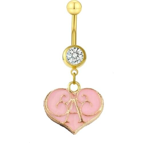 20pcs/lot Trendy Pink Heart Navel Belly Ring Sexy Dangle Navel Bars Body Jewelry Piercing Ombligo