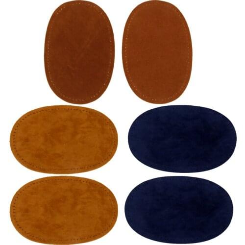 3 Pair Fabric Sew-on Oval Elbow Knee Patches DIY Repair Mend Sewing Appliques Black Brown Tan Blue
