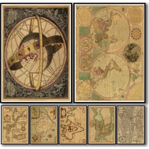 50 Designs Vintage Antique Map Kraftpaper Poster Painting Abstract Fancy Wall Sticker for Coffee House Bar A3 1