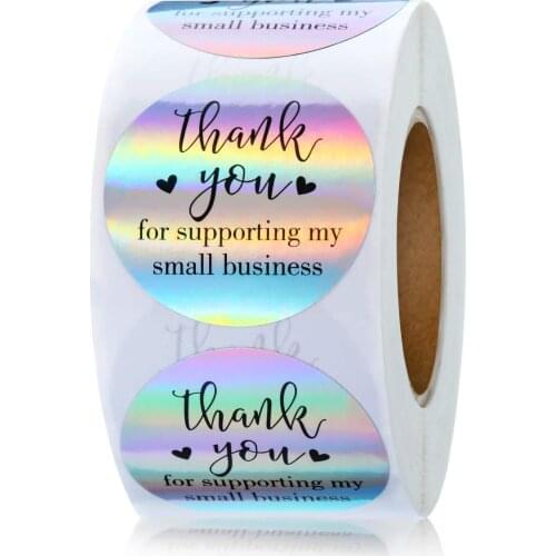 500pcs/roll 3.8cm Rainbow Laser Thank You for Purchasing Commercial Decorative Stickers Label Baking Decoration