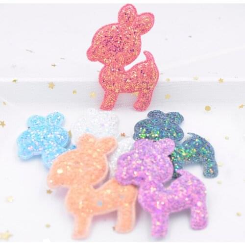 74mm Glitter Fabric Padded Appliques Cute Deer Patches for DIY Girls Clothes, Hairpin, Hair Ribbon, Cloth Doll, Toy Decor F70