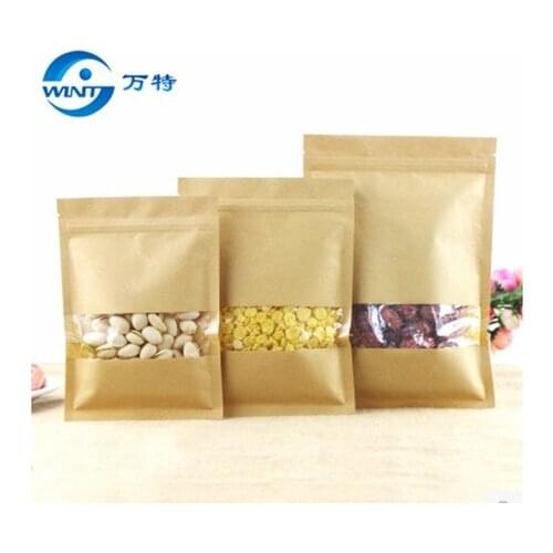 Free shipping 14*20CM Kraft Bag W/ Window Craft Paper Zipper Ziplock Pack Pouch Party Food Tea Nuts Snack Packaging Flat Bags