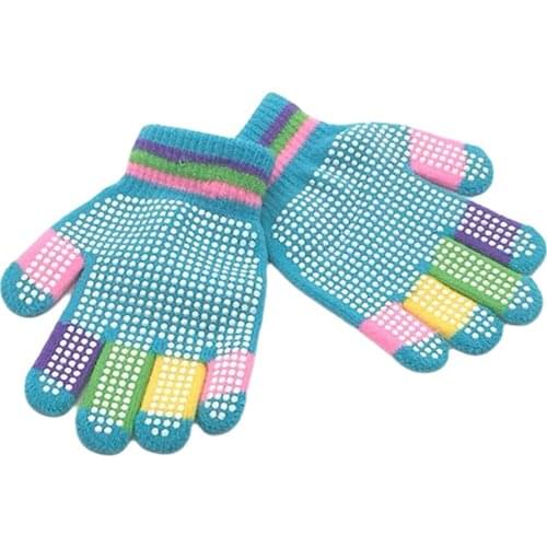 Kids Winter Warm Gloves Multicolor Knit Woven Gloves with Anti-Slip Adhesive Dispense for Little Boys Girls 5-8 Years