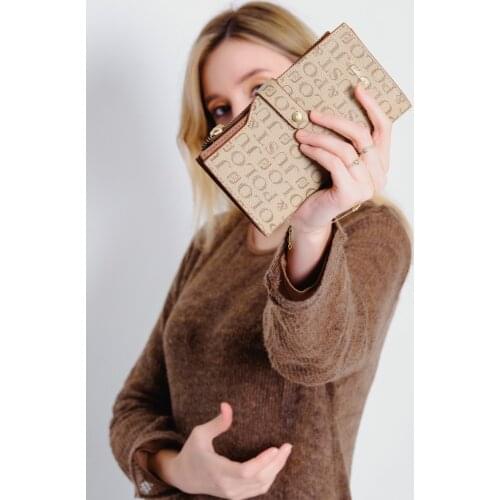 Mink-Brown Womens Print Patterned Lock Detailed Card Holder Wallet JP009