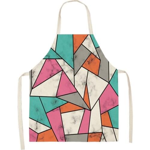 Geometric Kitchen Apron Wave Triangle Marble Printed Sleeveless Cotton Linen Aprons for Men Women Home Cleaning Tools
