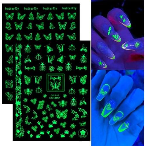 Buy In Bulk Pay One Shipping Fee ONLY) 1 Piece Flower Leaf Butterfly Self-adhesive Glowing Nail Art Sticker Nail Decorations