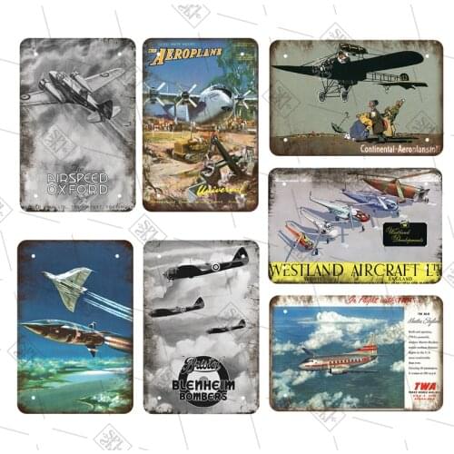 Airplane Metal Signs Wall Poster Print Vintage Plaque Retro Aircraft/Plain House Cafe Snack Shop Bar Burge Pub Home Decoration
