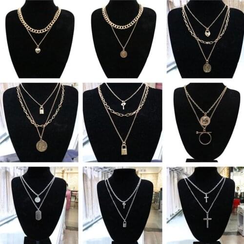 Fashion Layered Punk Chain Choker Necklace Aesthetic Gothic Pendant Necklace Women Men Choker Metal Chain Goth Jewelry Wholesale