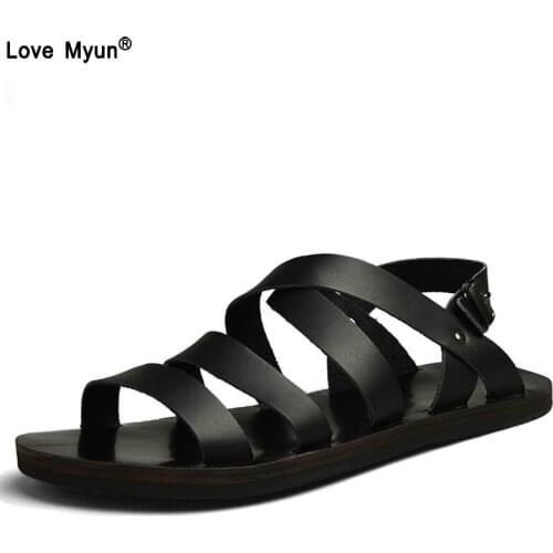Mens Shoes Pig Leather Men Sandals Summer Men Shoes Beach Breathable Buckle Gladiator Sandals For Men Zapatillas Hombre