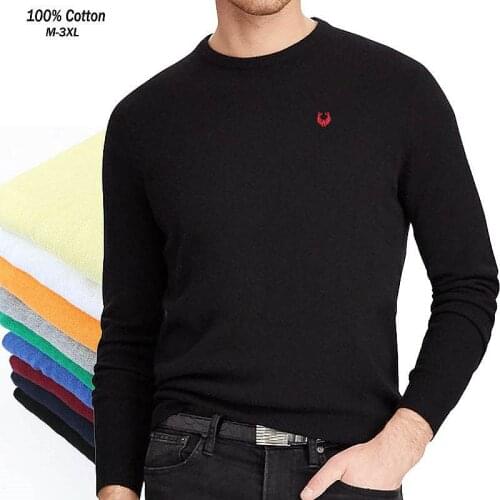 High Quality 100% Cotton Spring Autumn Round-Neck Mens Sweaters Casual Pullovers Knitted Sweaters Fashion Slim Mens Tops M-3XL