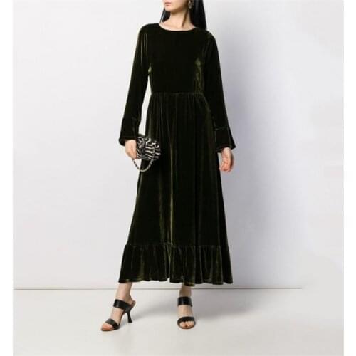 New Style Women Autumn Winter 2020 Velvet Long Dress Female Solid Vintage Party Maxi Dress Ladies Elegant A-line Slim Vestidos
