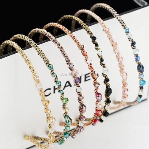 Women Girls Korean Style Luxury Glitter Rhinestone Headband Contrast Colored Faux Crystal Jewel Hair Hoop Metallic Hair Ornament