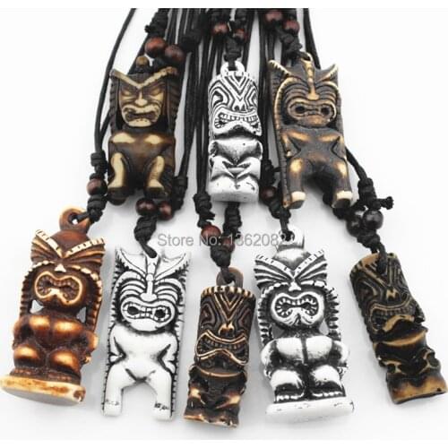 Wholesale MIXED 8 PCS Maori/Hawaiian Style Imitation Bone Carved TIKI Pendants Necklace Gift MN424
