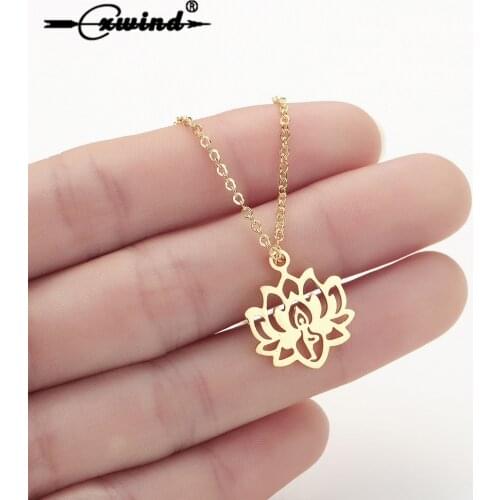 Cxwind Boho Lotus Pendants Necklaces Women Yoga Stainless Steel Colar Jewelry Buddhism Water Lily Indian Necklaces Bijoux Female