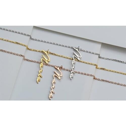 Personalized Vertical Name Signature Necklace Stainless Steel Jewelry Custom Handwriting Name Pendant Necklaces For Women Men