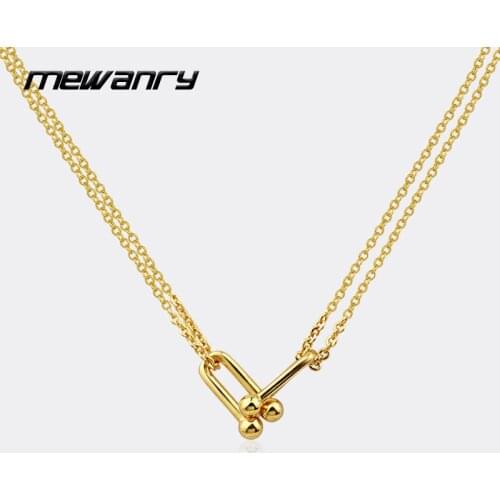 Mewanry 925 Sterling Silver Necklace for Women New Trend Vintage Double-Layer Clavicle Chain Couples Party Jewelry Birthday Gift