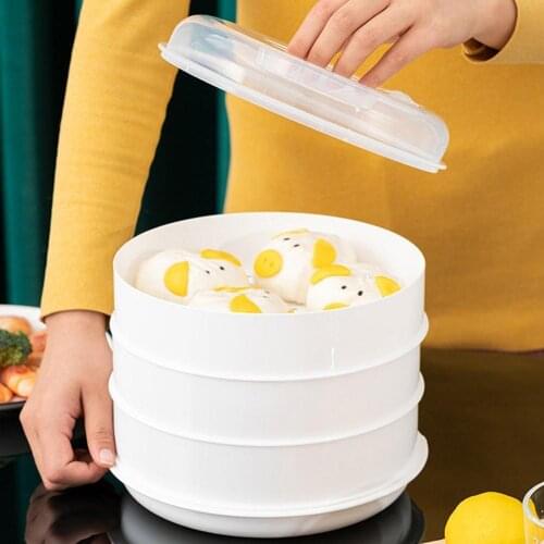 Multi-layer Plastic Steamer Microwave Round Steamer Food Heating Steamer Kitchen Refrigerated Insulation Box Home Dish Covers