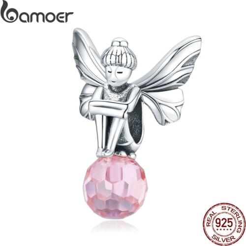 Bamoer Authentic 925 Sterling Silver Flower Elf Fairy Charm fit Original Brand Bracelet Silver Jewelry Accessories SCC1483