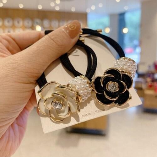 Elegant Flower Hair Ties Ropes Shiny Pearl Rhinestone Rose Elastic Hair bands Alloy Rose Hair Accessories Rubber Band Wholesale