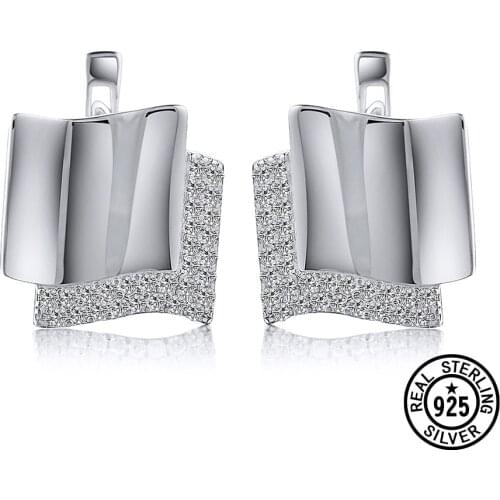 925 Sterling Silver Earrings Flag Shape Clear Zirconia Micro Pave Clip Earrings For Women Friends Gifts Fine Jewelry