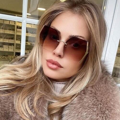 Unisex Fashion Oversized Sunglasses Women Famous Design Shades Rimless Sun Glasses Female Square zonnebril dames Face-lift UV400