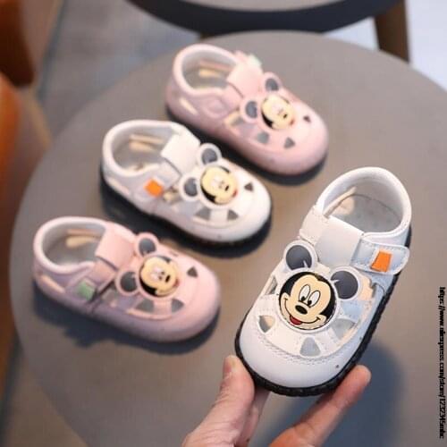 Original Disney Summer Mickey Mouse Childrens Princess Shoes Toddler Single Shoes Girls Soft-soled Non-slip Walking Shoes