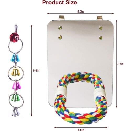 Mirror Pet Bird Bell Play Toy with Perch For Parrot Parakeet Finch Lovebird