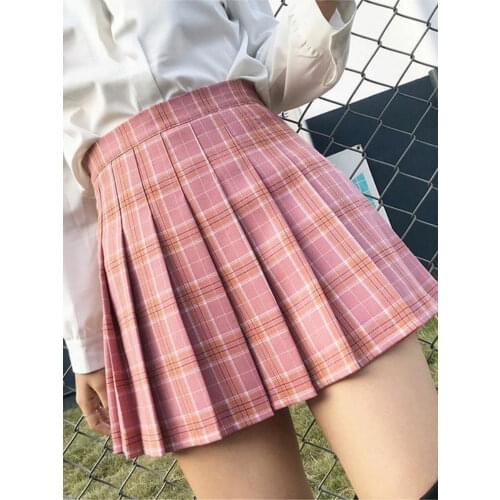 Korean Style Women Zipper High Waist Skirt School Girl Faldas Pleated Plaid Skirt Sexy Red Mini Skirt Jupe Femme