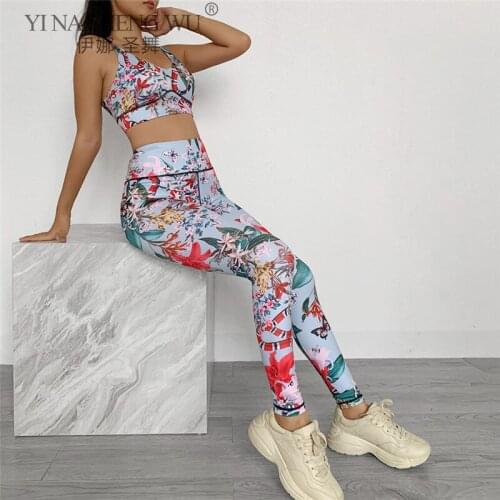 Printed Women Yoga Sets Gym Leggings Suit Sport Pants Wear Running Training Cycling Clothes Fitness Sport Yoga Set Yoga Clothing