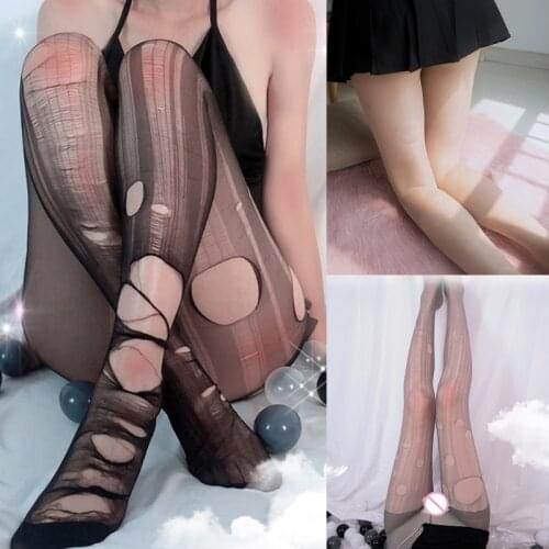 Women Sexy Tearable Pantyhose See-Through Distressed Ripped Hole Disposable Tights Stockings Ultra Thin Lingerie Nightwear