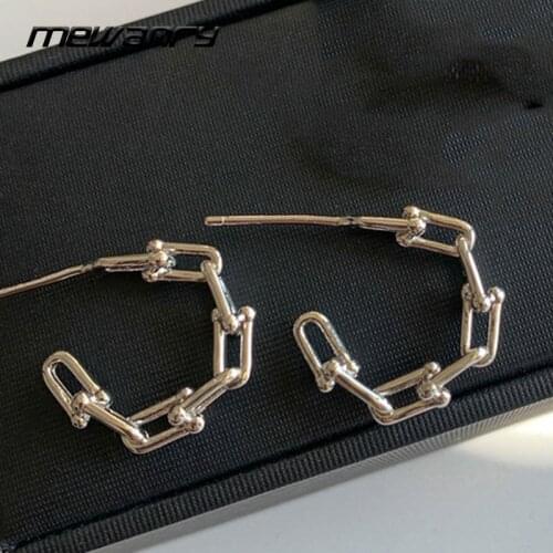 Mewanry 925 Sterling Silver Hoop Earrings for Women Trend Hip Hop Vintage Creative Splicing Chain Party Jewelry Birthday Gifts