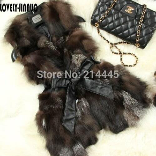 Natural Genuine Fox Fur Vest Fashion Women Real Fur Vest Waistcoat Gilets Winter Coat Jacket with belt Free shipping JN7930