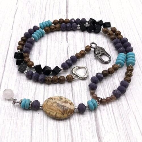 52-55CM Women Fashion Bead Necklace Girls Gift Nature Stone Wood Hand Made Necklaces