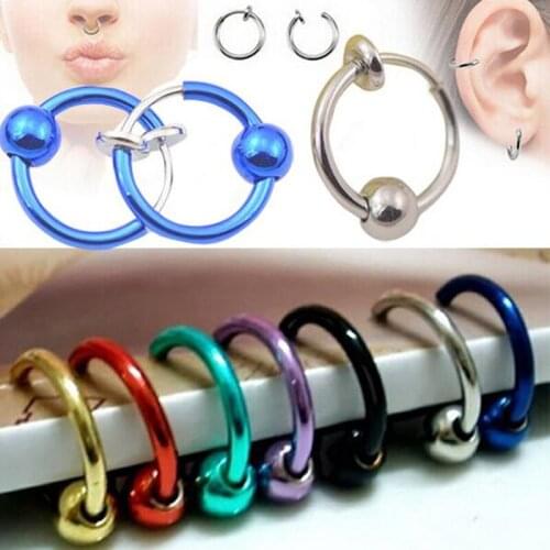 2 Pieces Colorful Fake Nose Ring Lip Ear Clip On Fake Piercing Nose Lip Hoop Rings Earrings Golden Rose Ball body jewelry