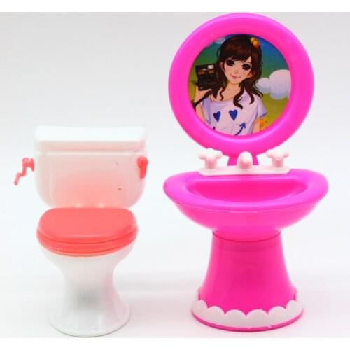 2pcs/set 1 Closestool +1 Washbasin Toilet Wash Devices For Barbies Doll & Kelly Dolls House Furniture Doll Accessories
