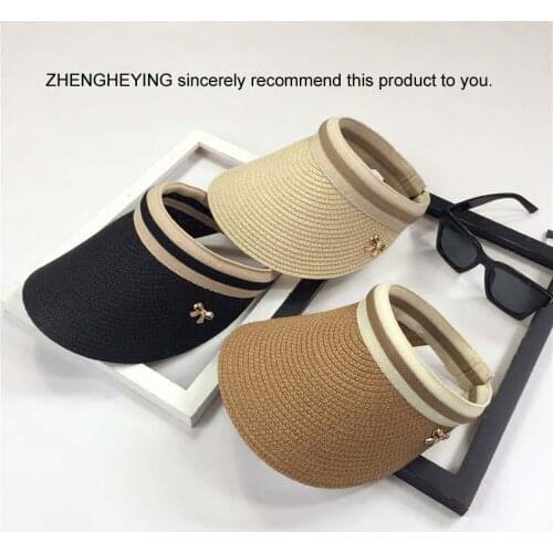 2018 Women Casual Visor Caps Summer Sun Empty Top Hat Solid Straw Sun Hats Unisex Sombrero Cap Wide Brim Female Beach Hat