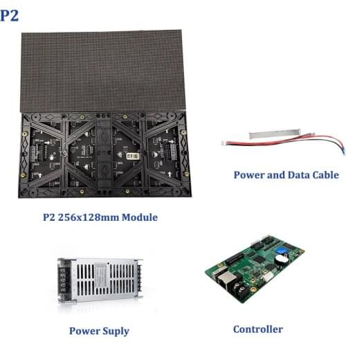 4pcs P2mm LED Module 256*128mm 128*64 pixels Indoor RGB Full Color Panel, 1pcs 5v40A Power Supply,1pcs D15 WIFI Controller