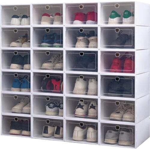 6pcs Shoes Box Dustproof Thickened Durable Household Shoes Container Transparent Plastic Shoe Organizer And Storage Drawer Boxes