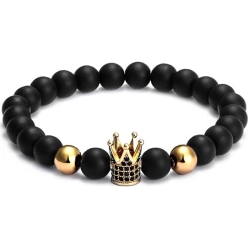 8mm crown yellow Tigereye gold silver copper cz zircon cubic zirconia beads bohemian Bracelet agate Onyx Stone Bangles rh4g