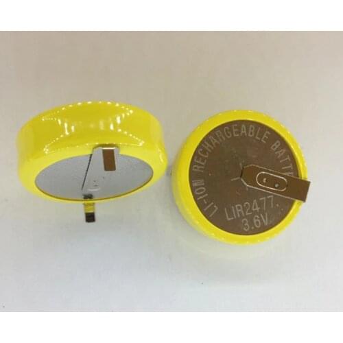 1PCS/LOT LIR2477 horizontal welding foot battery 3.6V rechargeable coin cell battery charging LIR2477 3.6V 180 degrees