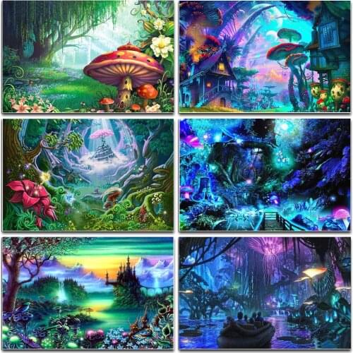 5D Diy Special Shaped Diamond Painting Cartoon Diamond Embroidery Landscape Diamond Mosaic Painting Cartoon Mushroom Decor Er034