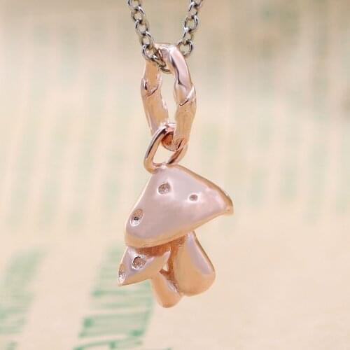 Free Shipping Authentic 925 Sterling Silver Rose Sparkling Mushrooms Dangle Charm Fit Original Bracelet For Women DIY Jewelry