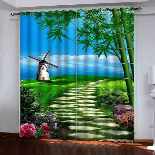 Green park scenery Window 3D Curtain for Bedroom Living room Office Hotel Home Decorative Wall Custom Size
