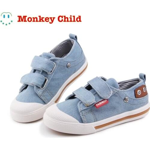 2021Spring Jeans Casual Wear resistance Shoes Girl Boy Childrens shoes Velcro Board shoes Baby Single shoe Anti-skid