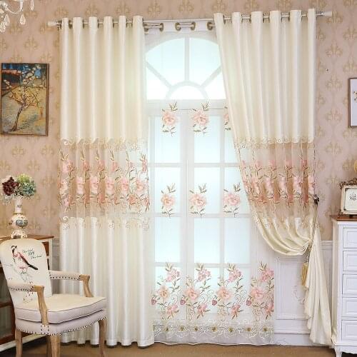 European Violet Semi Blackout Curtains for Bedroom Floral Hollowed Embroidered Chenille Clear Organdy Patio Window Drapes