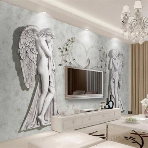 European Style Gray Embossed Angel 3D Photo Wallpapers for Living Room Bedroom Walls 3D Wall Papers Home Decor Papel De Parede