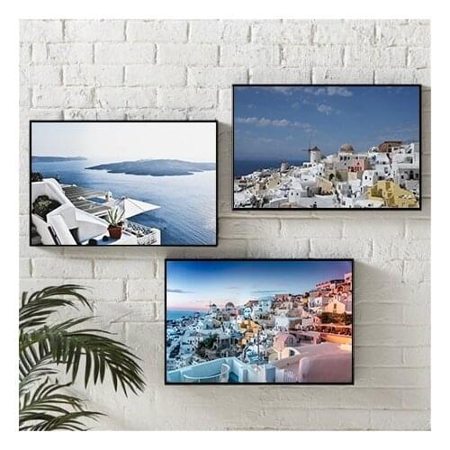 Greece Mediterranean Sunrise Landscape Canvas Painting Evening Aegean Sea Nordic Wall Art Photography Decoration Oil Painting