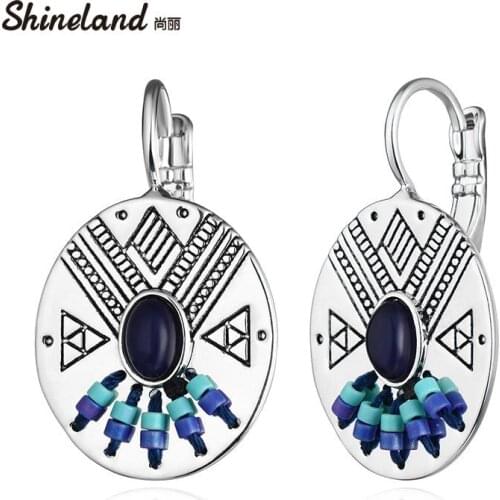 Shineland Indian Jewelry Boho Earrings Beads Resin Stone Carved Drop Ethnic Earrings New Brincos For Women Fashion Accessories